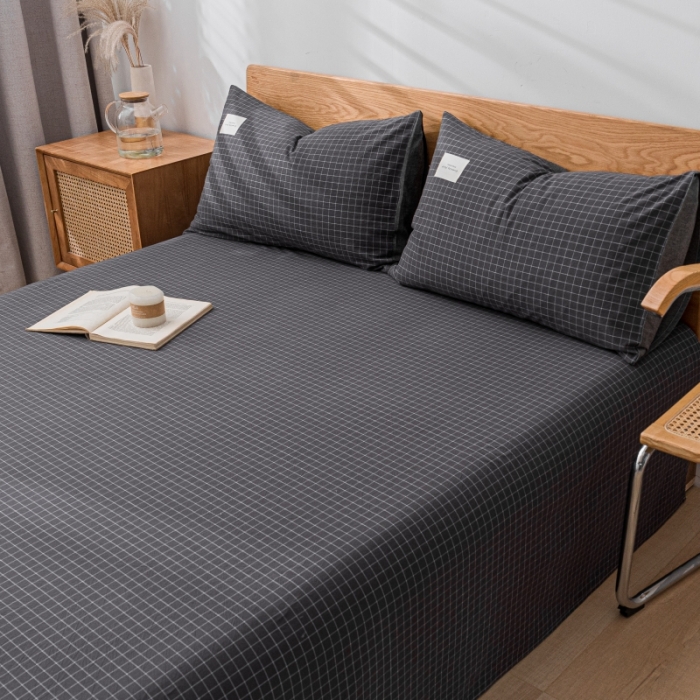 91家纺网 家纺一手货源 找家纺 宝士康 2023新款无印风系列单床单 小黑格