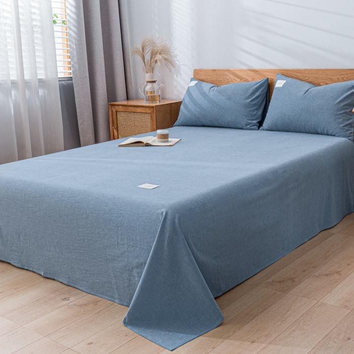 91家纺网 家纺一手货源 找家纺 宝士康 2023新款无印风系列单床单 优雅蓝
