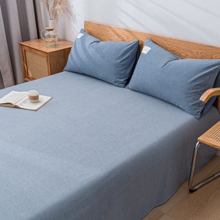 91家纺网 家纺一手货源 找家纺 宝士康 2023新款无印风系列单床单 优雅蓝