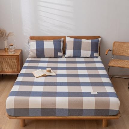 91家纺网 家纺一手货源 找家纺 宝士康 2023新款无印风系列单床笠 深蓝大格