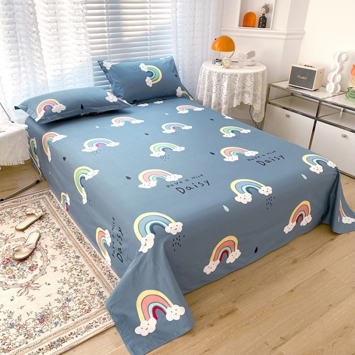 91家纺网 家纺一手货源 找家纺 凌云 2022新款全棉13372床单 雨后彩虹-蓝