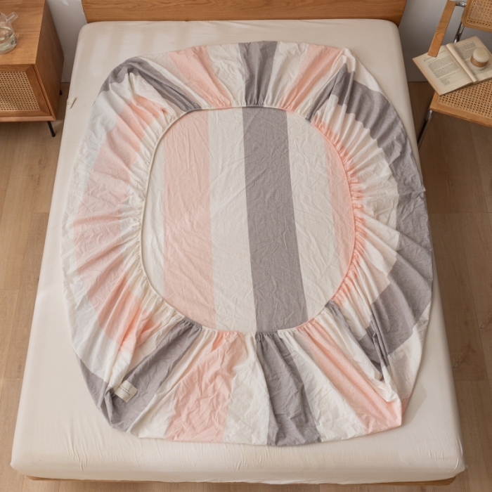 91家纺网 家纺一手货源 找家纺 宝士康 2023新款无印风系列单床笠 桃玉粉