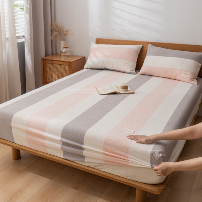 91家纺网 家纺一手货源 找家纺 宝士康 2023新款无印风系列单床笠 桃玉粉