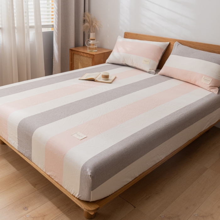 91家纺网 家纺一手货源 找家纺 宝士康 2023新款无印风系列单床笠 桃玉粉