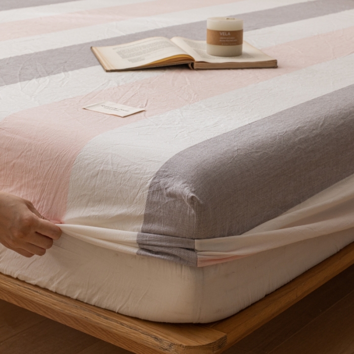 91家纺网 家纺一手货源 找家纺 宝士康 2023新款无印风系列单床笠 桃玉粉