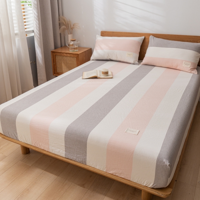 91家纺网 家纺一手货源 找家纺 宝士康 2023新款无印风系列单床笠 桃玉粉