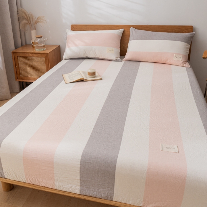 91家纺网 家纺一手货源 找家纺 宝士康 2023新款无印风系列单床笠 桃玉粉