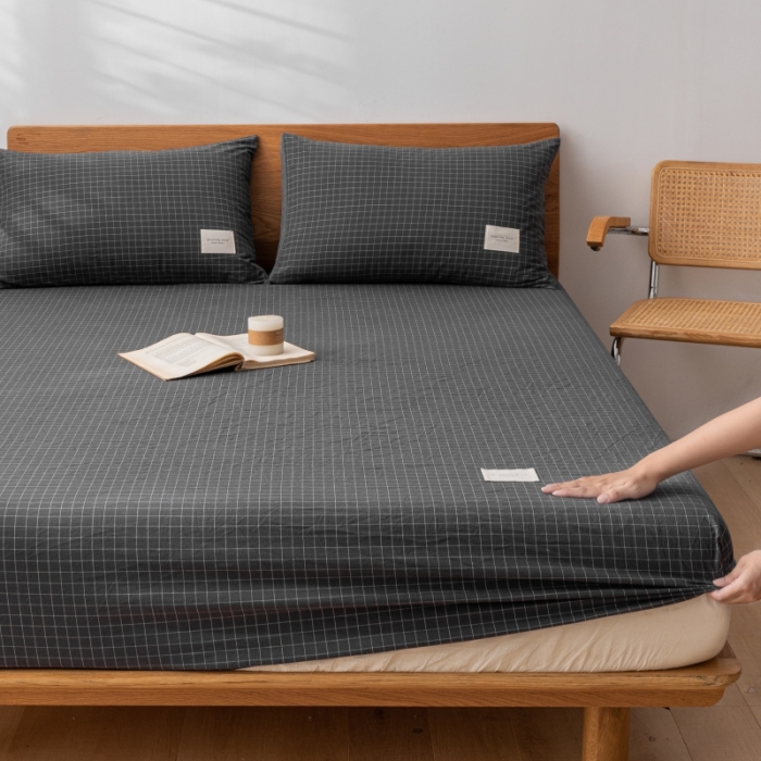 91家纺网 家纺一手货源 找家纺 宝士康 2023新款无印风系列单床笠 小灰格