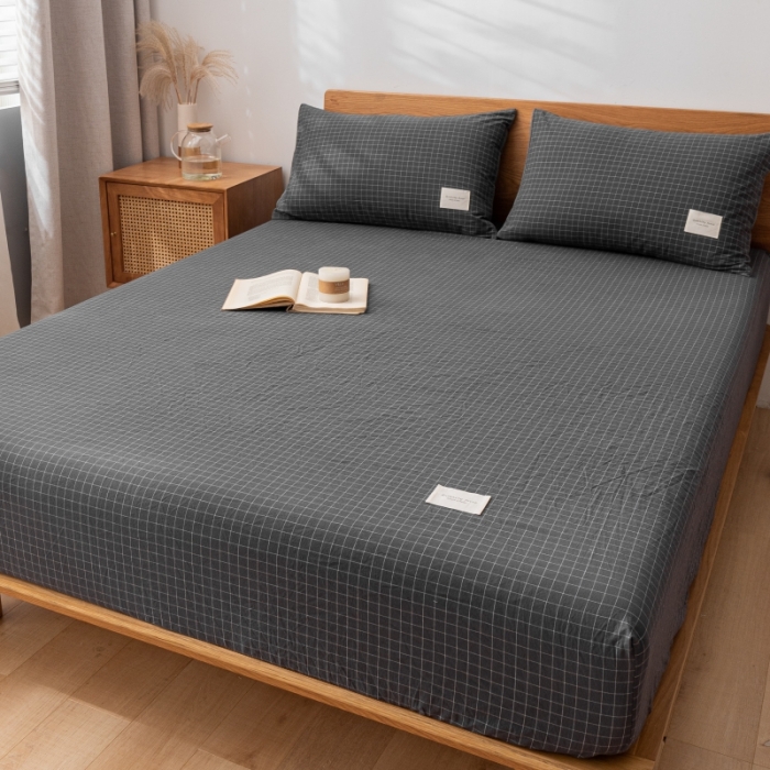 91家纺网 家纺一手货源 找家纺 宝士康 2023新款无印风系列单床笠 小灰格