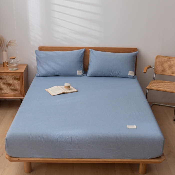 91家纺网 家纺一手货源 找家纺 宝士康 2023新款无印风系列单床笠 优雅蓝