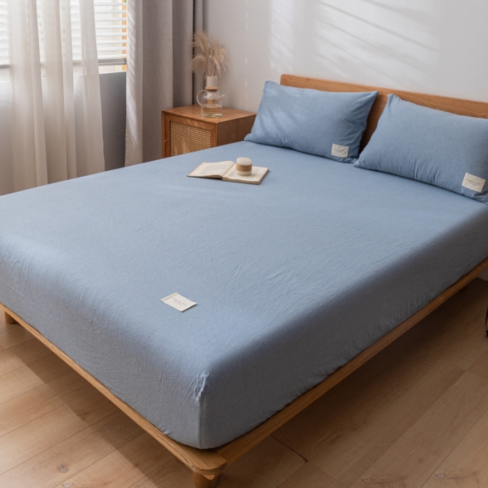 91家纺网 家纺一手货源 找家纺 宝士康 2023新款无印风系列单床笠 优雅蓝