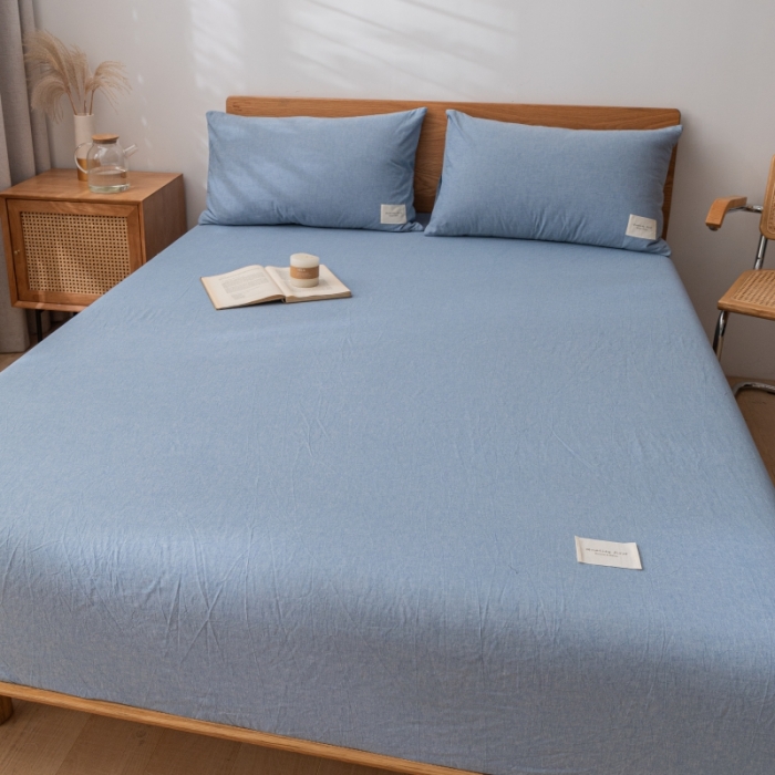 91家纺网 家纺一手货源 找家纺 宝士康 2023新款无印风系列单床笠 优雅蓝