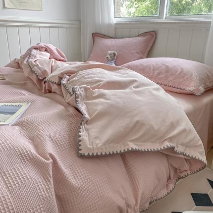 91家纺网 家纺一手货源 找家纺 静家居 202460水洗棉华夫格提花四件套-保罗 绅士蓝