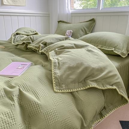 91家纺网 家纺一手货源 找家纺 静家居 202460水洗棉华夫格提花四件套-保罗 浅绿