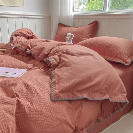 91家纺网 家纺一手货源 找家纺 静家居 202460水洗棉华夫格提花四件套-保罗 浅豆沙