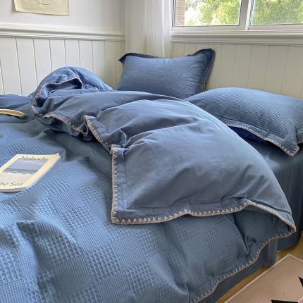 91家纺网 家纺一手货源 找家纺 静家居 202460水洗棉华夫格提花四件套-保罗 浅豆沙