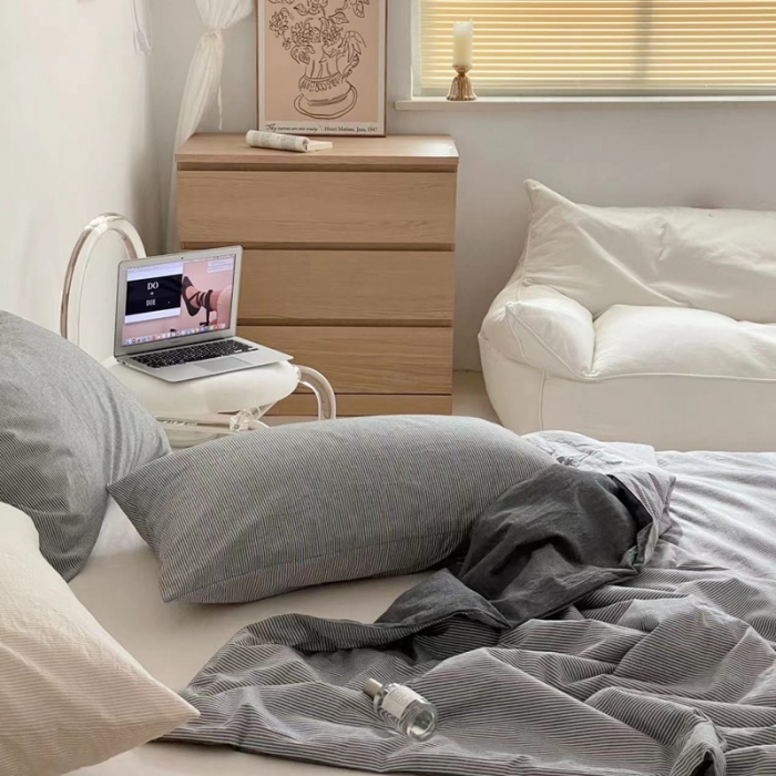 91家纺网 家纺一手货源 找家纺 （总）梦享生活家居 2022新款水洗棉细条纹夏被