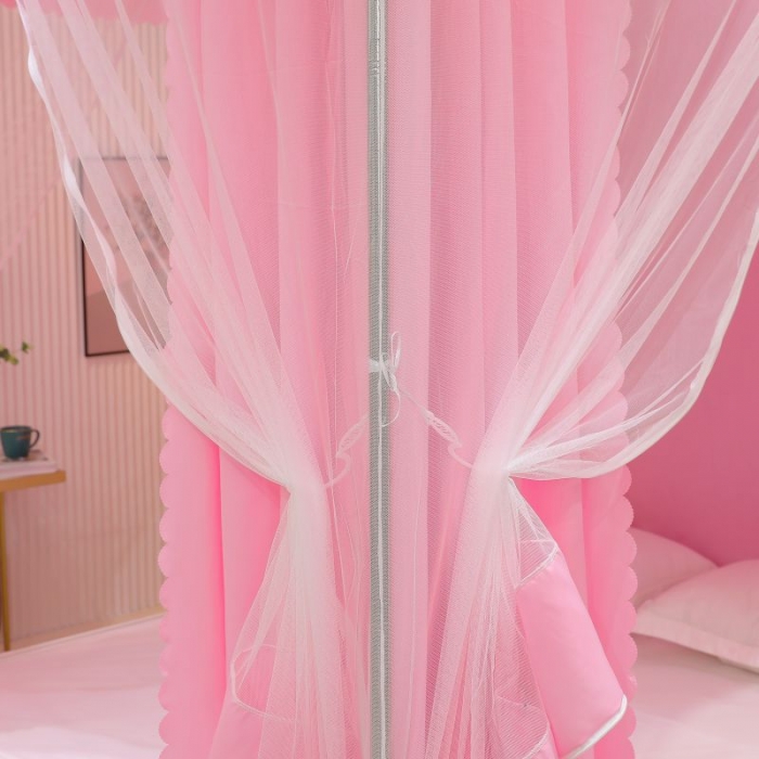 91家纺网 家纺一手货源 找家纺 千逸虹 2024新款坐床全底纱 遮光蚊帐 胭脂粉