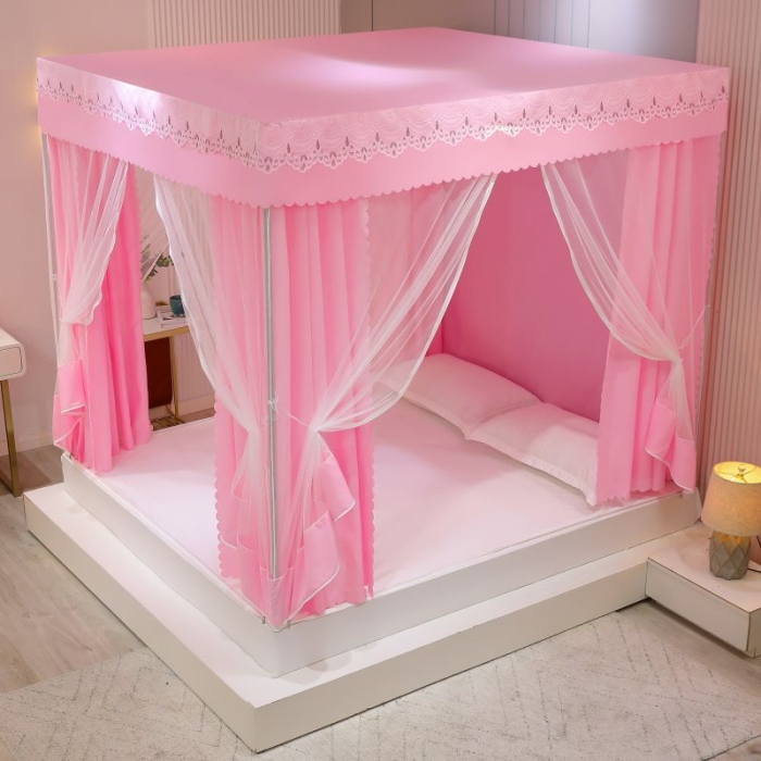 91家纺网 家纺一手货源 找家纺 千逸虹 2024新款坐床全底纱 遮光蚊帐 胭脂粉