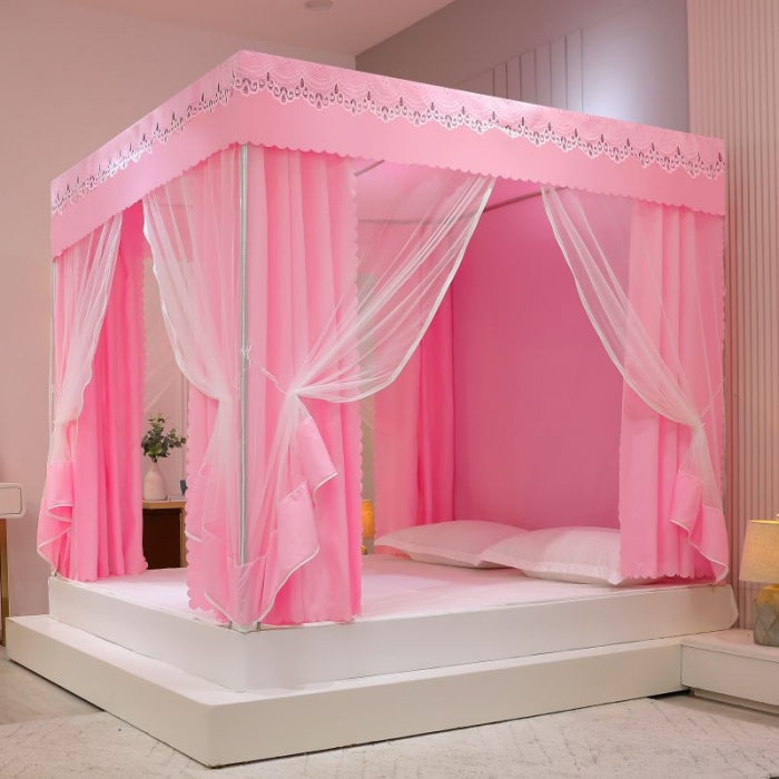 91家纺网 家纺一手货源 找家纺 千逸虹 2024新款坐床全底纱 遮光蚊帐 胭脂粉