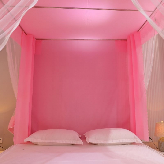 91家纺网 家纺一手货源 找家纺 千逸虹 2024新款坐床全底纱 遮光蚊帐 胭脂粉