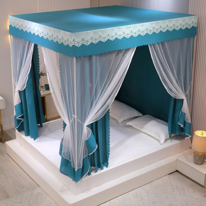 91家纺网 家纺一手货源 找家纺 千逸虹 2024新款坐床全底纱 遮光蚊帐 胭脂墨蓝