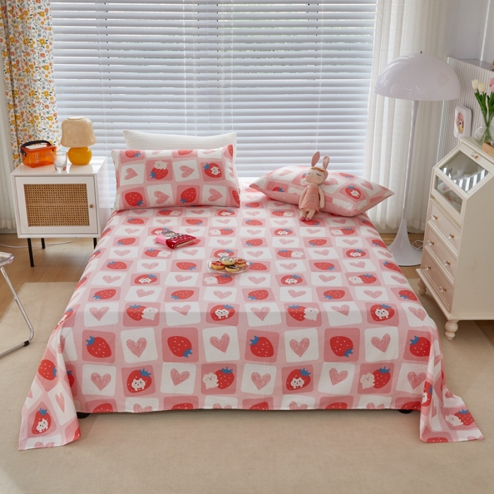 91家纺网 家纺一手货源 找家纺 金丝鸟 2022新款全棉床单单品 草莓牛奶