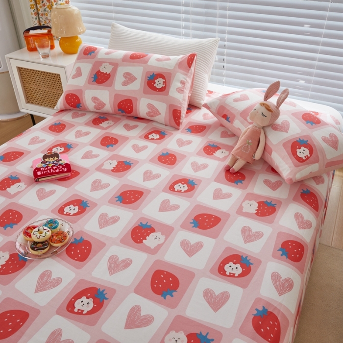 91家纺网 家纺一手货源 找家纺 金丝鸟 2022新款全棉床单单品 草莓牛奶