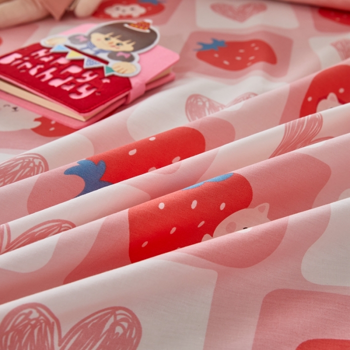 91家纺网 家纺一手货源 找家纺 金丝鸟 2022新款全棉床单单品 草莓牛奶