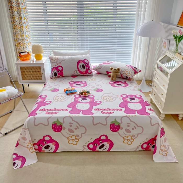 91家纺网 家纺一手货源 找家纺 金丝鸟 2022新款全棉床单单品 草莓熊