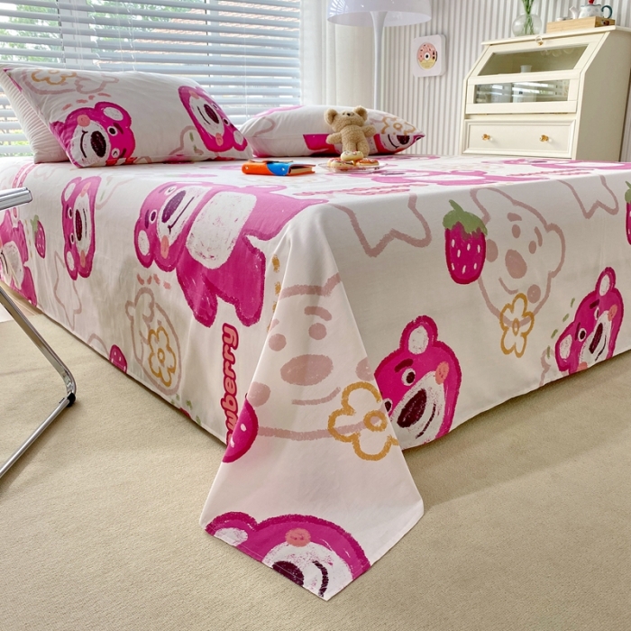 91家纺网 家纺一手货源 找家纺 金丝鸟 2022新款全棉床单单品 草莓熊