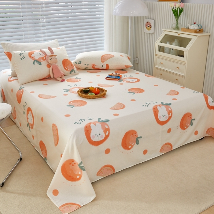 91家纺网 家纺一手货源 找家纺 金丝鸟 2022新款全棉床单单品 桔子兔