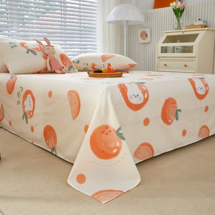 91家纺网 家纺一手货源 找家纺 金丝鸟 2022新款全棉床单单品 桔子兔