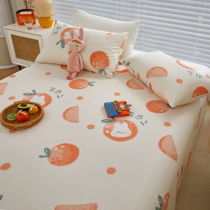 91家纺网 家纺一手货源 找家纺 金丝鸟 2022新款全棉床单单品 桔子兔