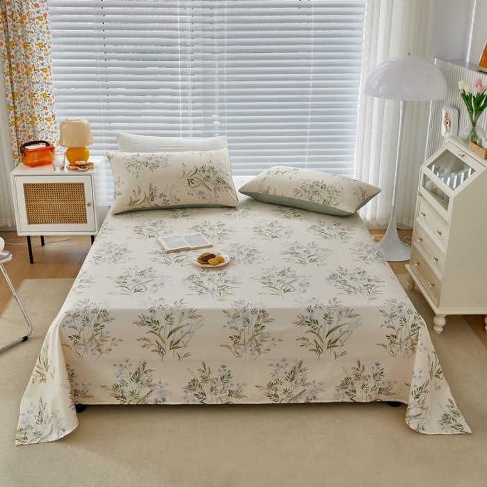 91家纺网 家纺一手货源 找家纺 金丝鸟 2022新款全棉床单单品 柳叶草