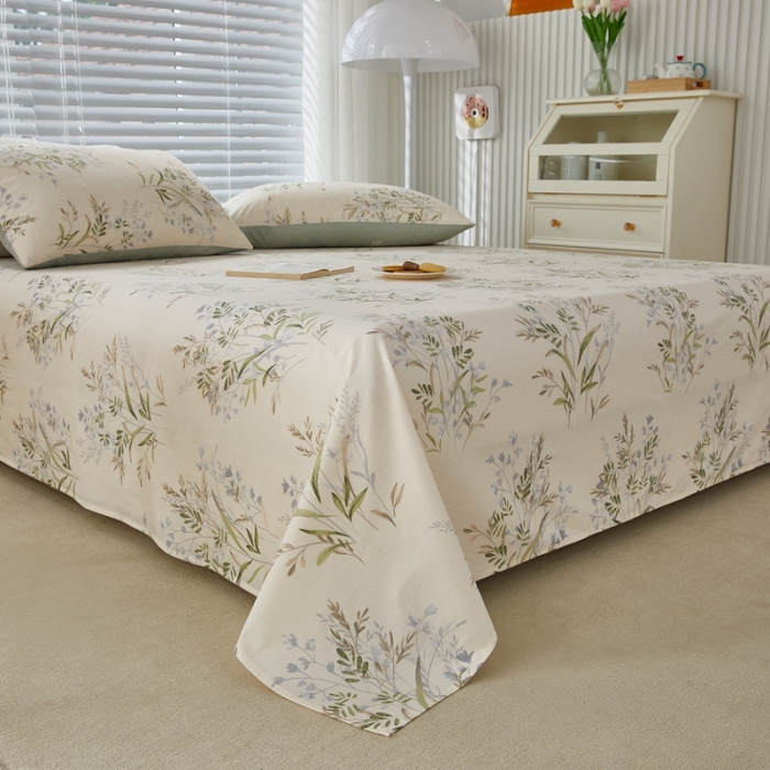 91家纺网 家纺一手货源 找家纺 金丝鸟 2022新款全棉床单单品 柳叶草