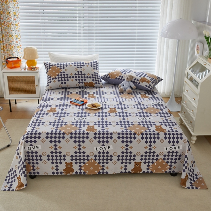 91家纺网 家纺一手货源 找家纺 金丝鸟 2022新款全棉床单单品 路易熊