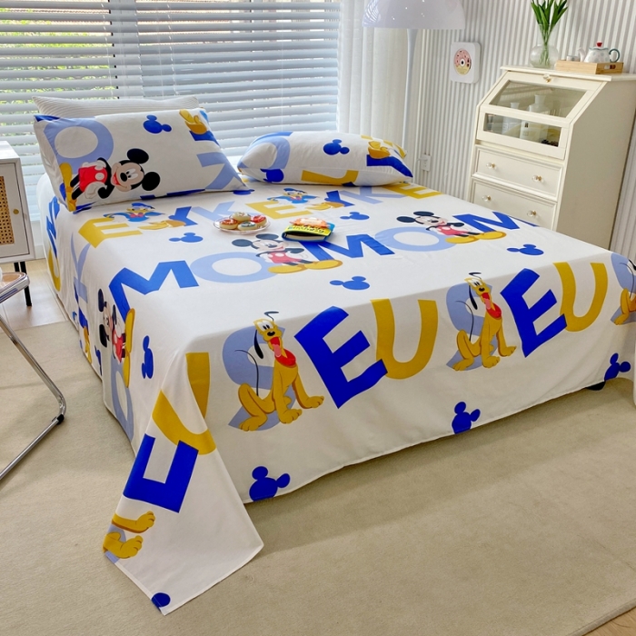 91家纺网 家纺一手货源 找家纺 金丝鸟 2022新款全棉床单单品 米奇字母