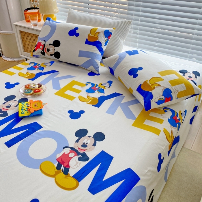 91家纺网 家纺一手货源 找家纺 金丝鸟 2022新款全棉床单单品 米奇字母