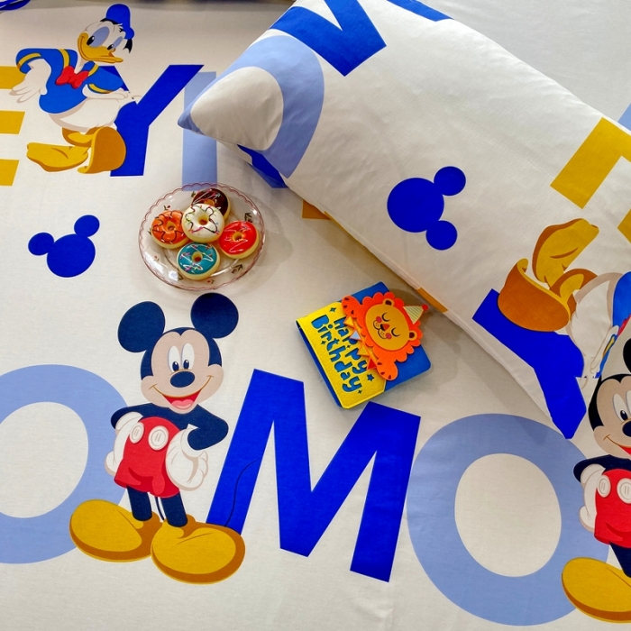 91家纺网 家纺一手货源 找家纺 金丝鸟 2022新款全棉床单单品 米奇字母