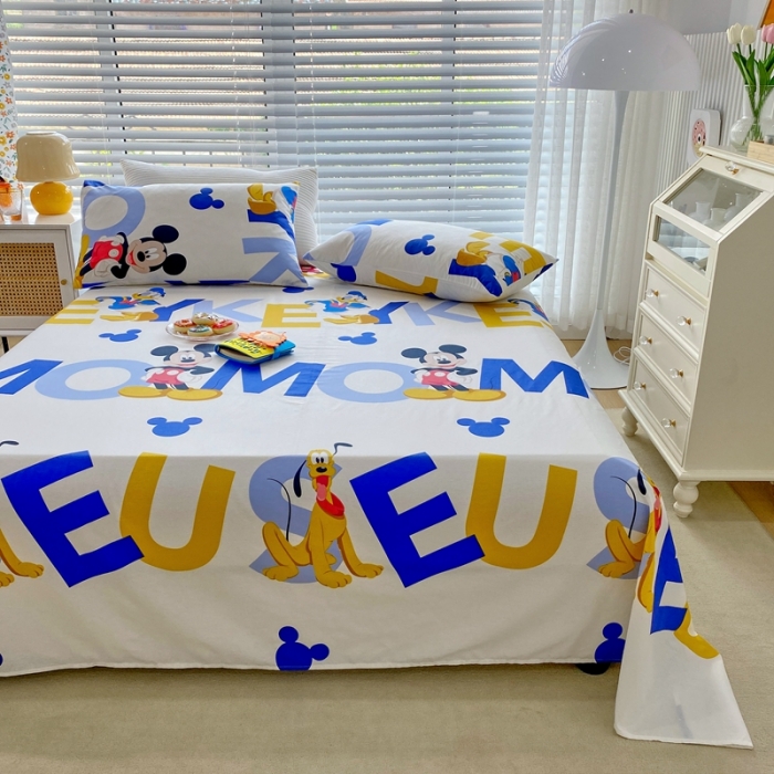 91家纺网 家纺一手货源 找家纺 金丝鸟 2022新款全棉床单单品 米奇字母