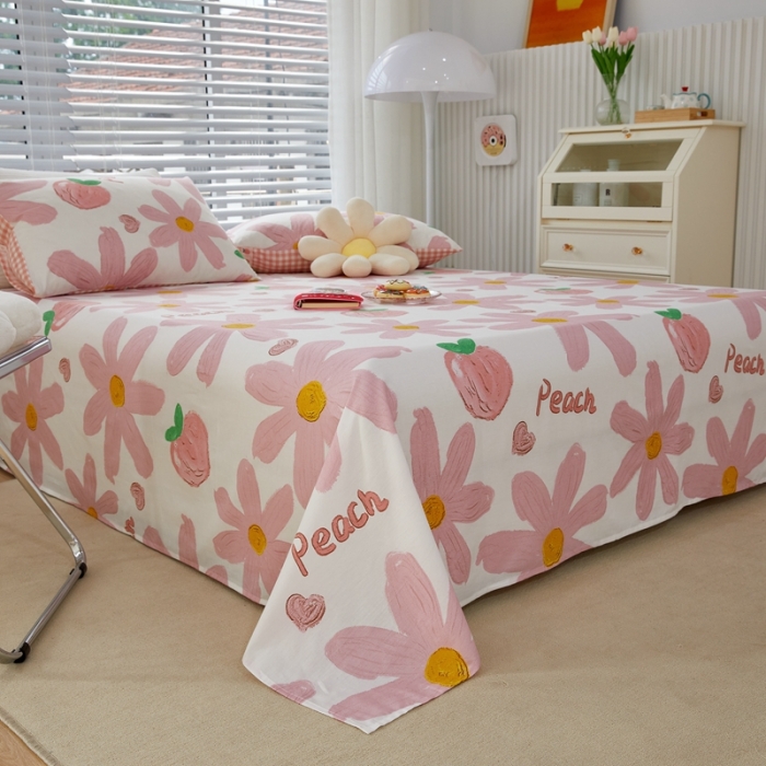 91家纺网 家纺一手货源 找家纺 金丝鸟 2022新款全棉床单单品 甜蜜peach