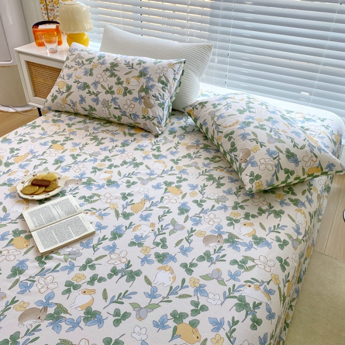 91家纺网 家纺一手货源 找家纺 金丝鸟 2022新款全棉床单单品 早安兔兔