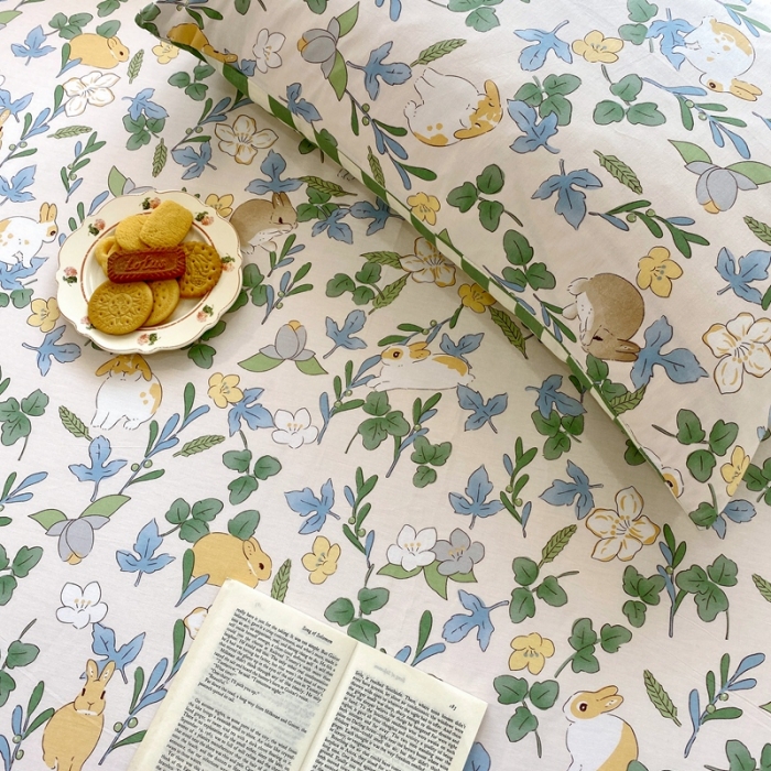 91家纺网 家纺一手货源 找家纺 金丝鸟 2022新款全棉床单单品 早安兔兔