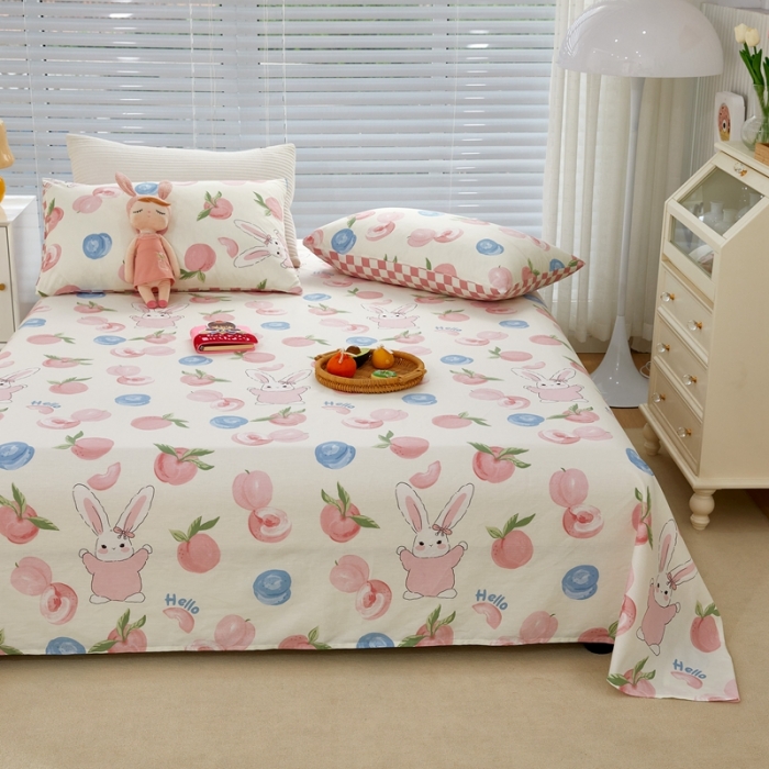 91家纺网 家纺一手货源 找家纺 金丝鸟 2022新款全棉床单单品 长耳蜜桃兔