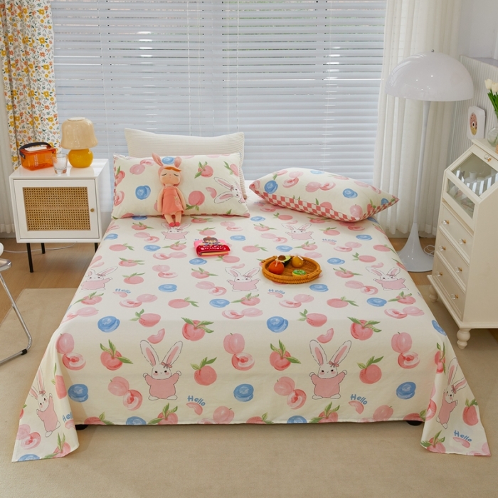 91家纺网 家纺一手货源 找家纺 金丝鸟 2022新款全棉床单单品 长耳蜜桃兔