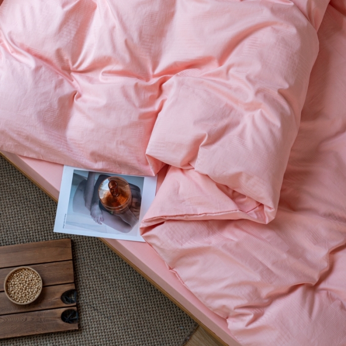 91家纺网 家纺一手货源 找家纺 安莱生活 2022新款染色原棉四件套 粉色-大方格