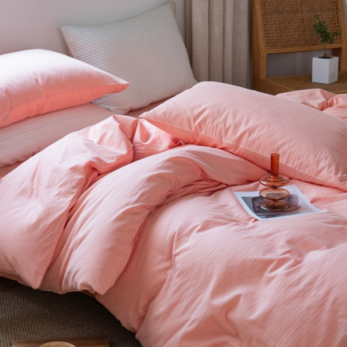 91家纺网 家纺一手货源 找家纺 安莱生活 2022新款染色原棉四件套 粉色-小雨点