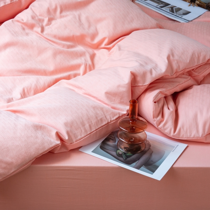 91家纺网 家纺一手货源 找家纺 安莱生活 2022新款染色原棉四件套 粉色-小雨点