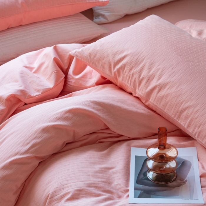 91家纺网 家纺一手货源 找家纺 安莱生活 2022新款染色原棉四件套 粉色-小雨点